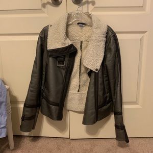Tobi Grey and Black Leather Coat w/ Fuzzy interior